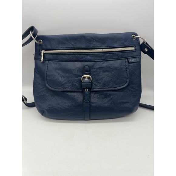 Relic Blue Faux Leather Pebbled Shoulder Crossbody Bag Front Zip - Picture 1 of 10